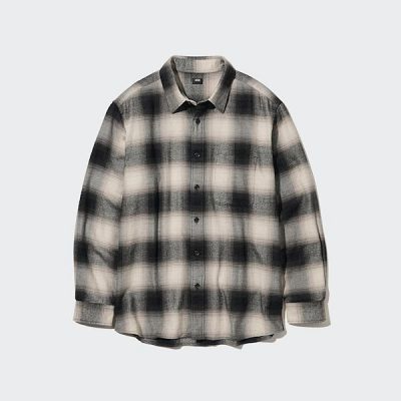 Camisas Uniqlo Flannel Checked Long-Sleeve Hombre Negras | 419672_PE