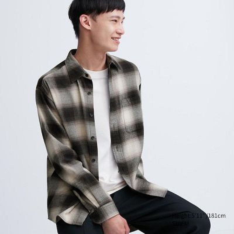 Camisas Uniqlo Flannel Checked Long-Sleeve Hombre Negras | 419672_PE