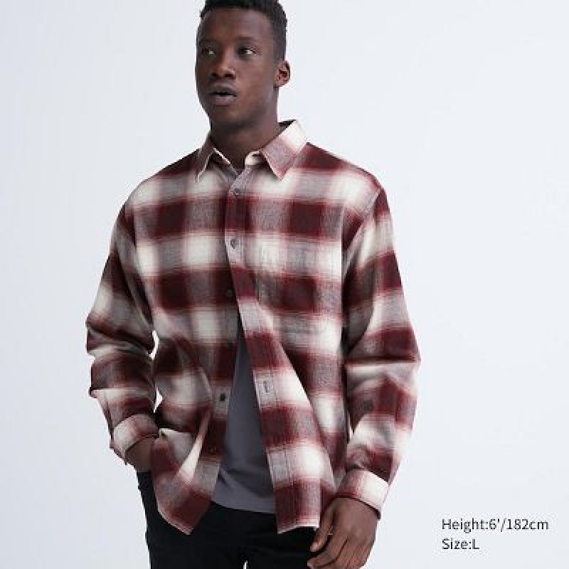 Camisas Uniqlo Flannel Checked Long-Sleeve Hombre Rojas | 589204_PE