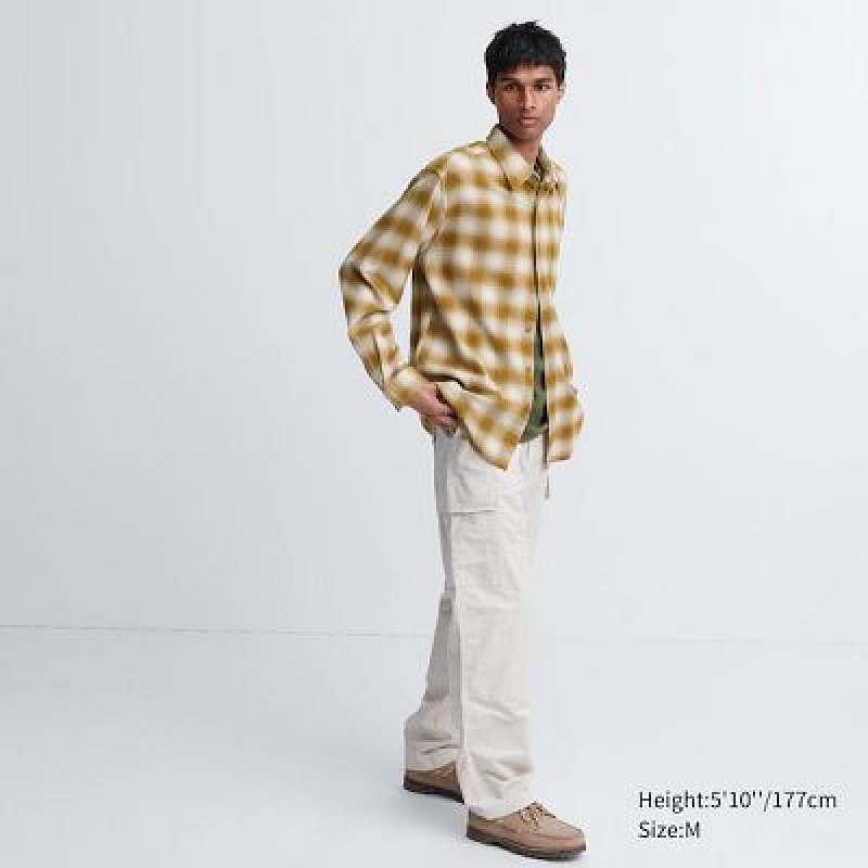 Camisas Uniqlo Flannel Checked Long-Sleeve Hombre Gris | 946315_PE