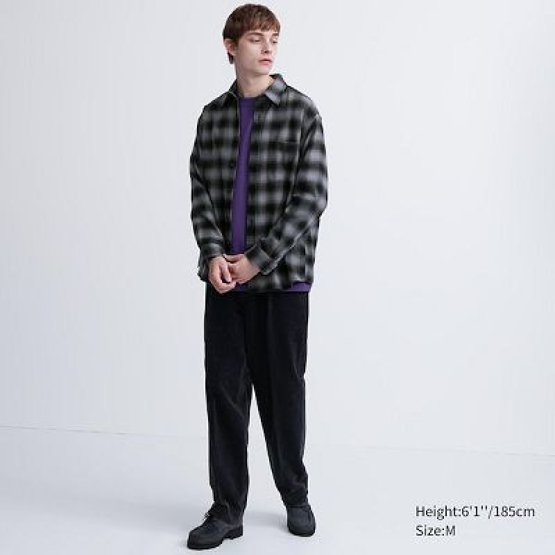 Camisas Uniqlo Flannel Checked Long-Sleeve Hombre Gris | 946315_PE