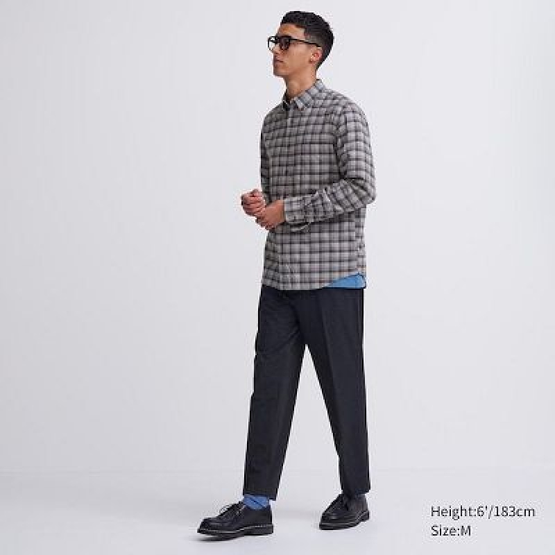 Camisas Uniqlo Flannel Checked Long-Sleeve Hombre Azules | 721395_PE