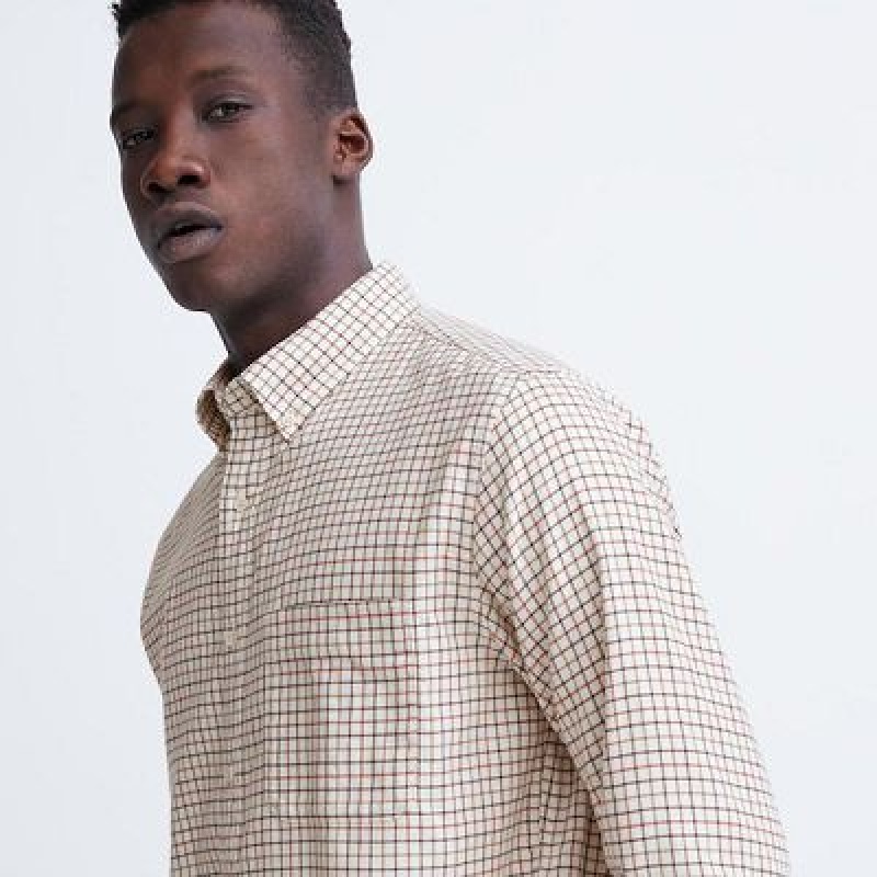 Camisas Uniqlo Flannel Checked Long-Sleeve Hombre Blancas | 734916_PE