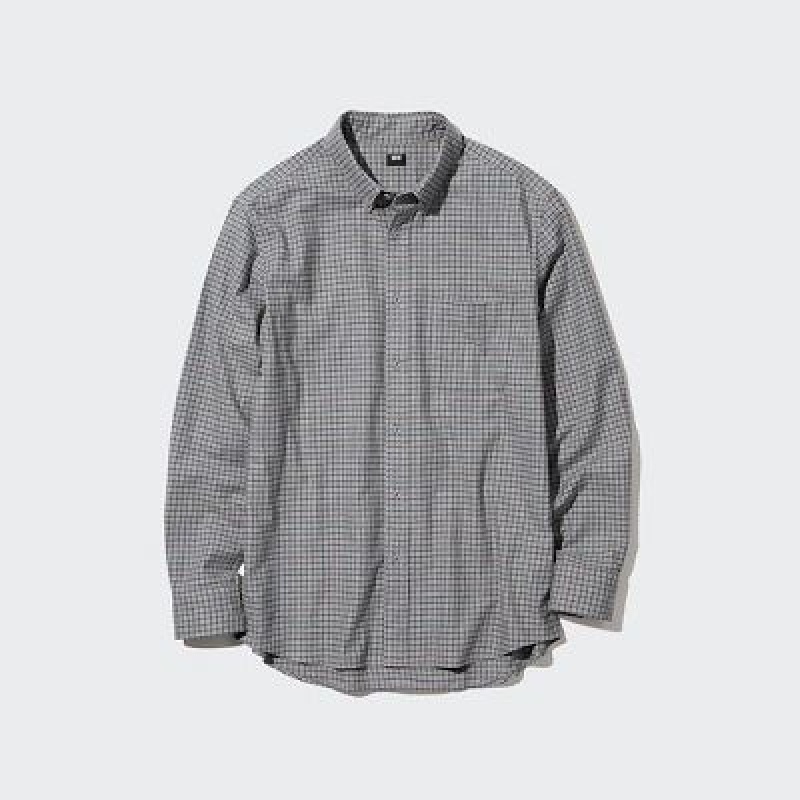 Camisas Uniqlo Flannel Checked Long-Sleeve Hombre Gris | 283517_PE