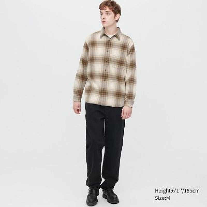 Camisas Uniqlo Flannel Checked Long-Sleeve Hombre Gris | 481276_PE