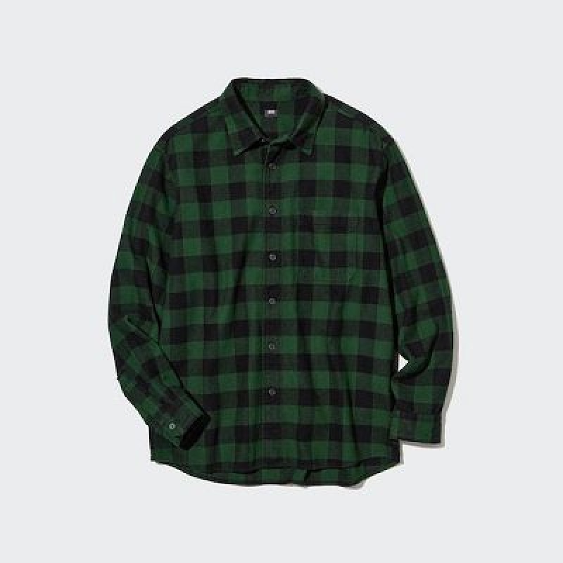 Camisas Uniqlo Flannel Checked Long-Sleeve Hombre Verde | 372945_PE