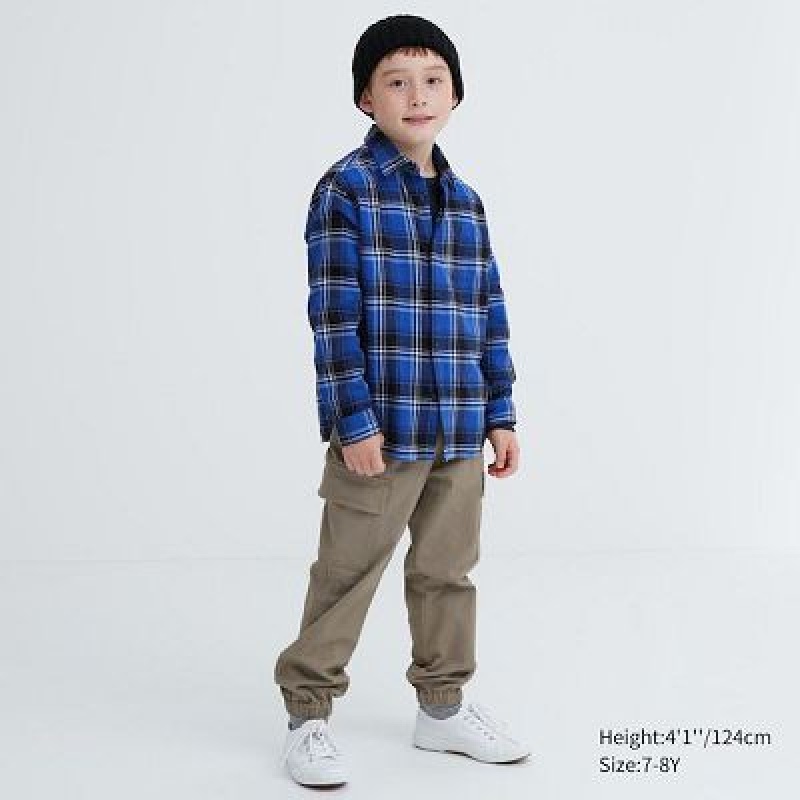 Camisas Uniqlo Flannel Checked Long-Sleeve Niños Azules | 549627_PE