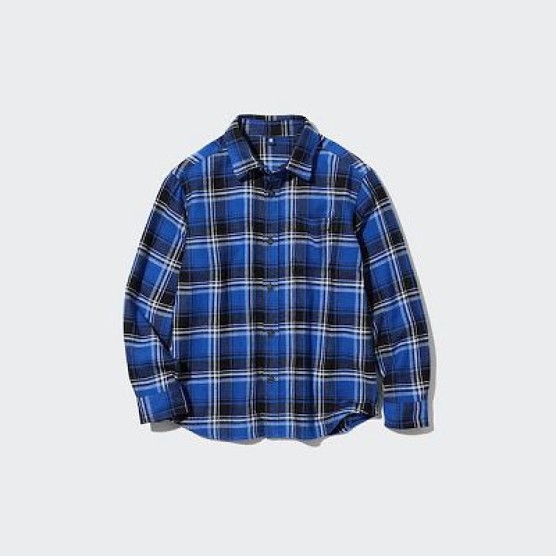 Camisas Uniqlo Flannel Checked Long-Sleeve Niños Azules | 549627_PE