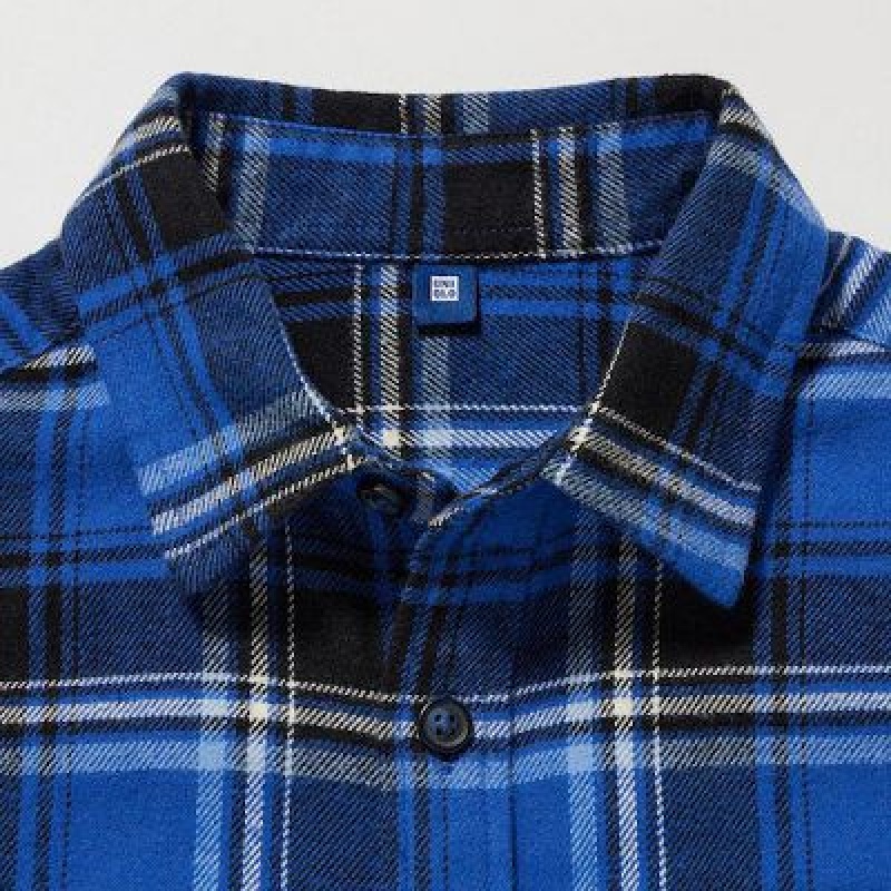 Camisas Uniqlo Flannel Checked Long-Sleeve Niños Azules | 549627_PE