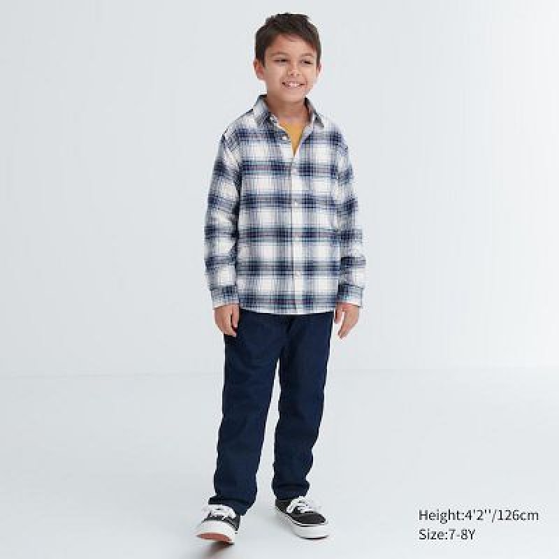 Camisas Uniqlo Flannel Checked Long-Sleeve Niños Blancas | 39628_PE