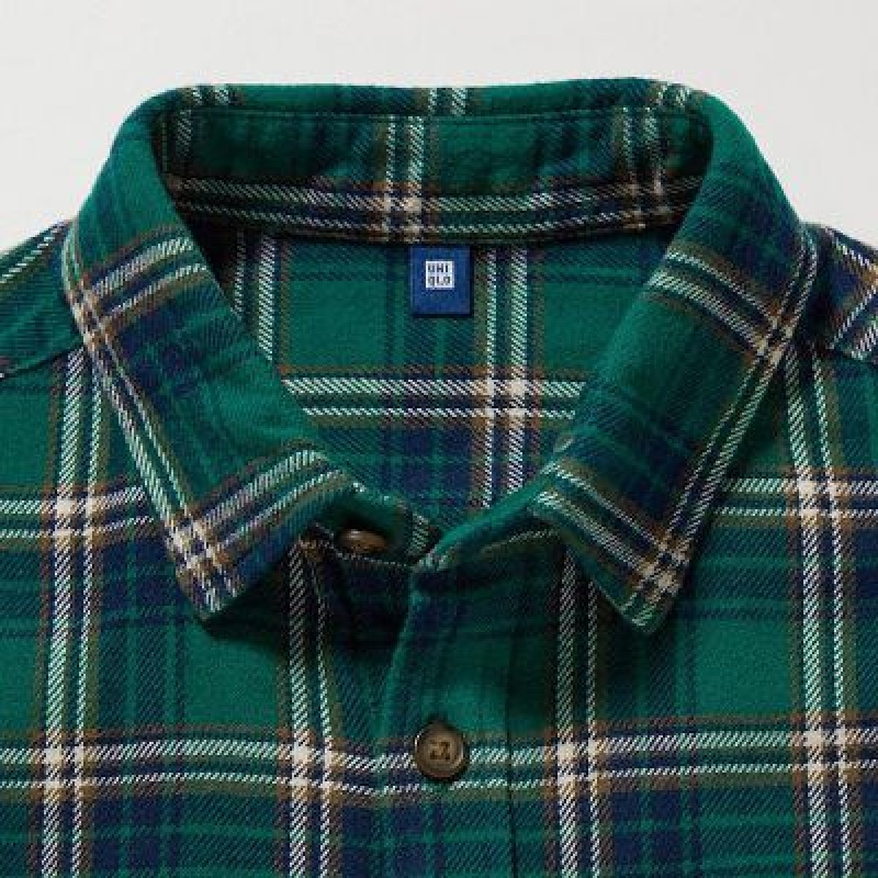 Camisas Uniqlo Flannel Checked Long-Sleeve Niños Verde | 361745_PE