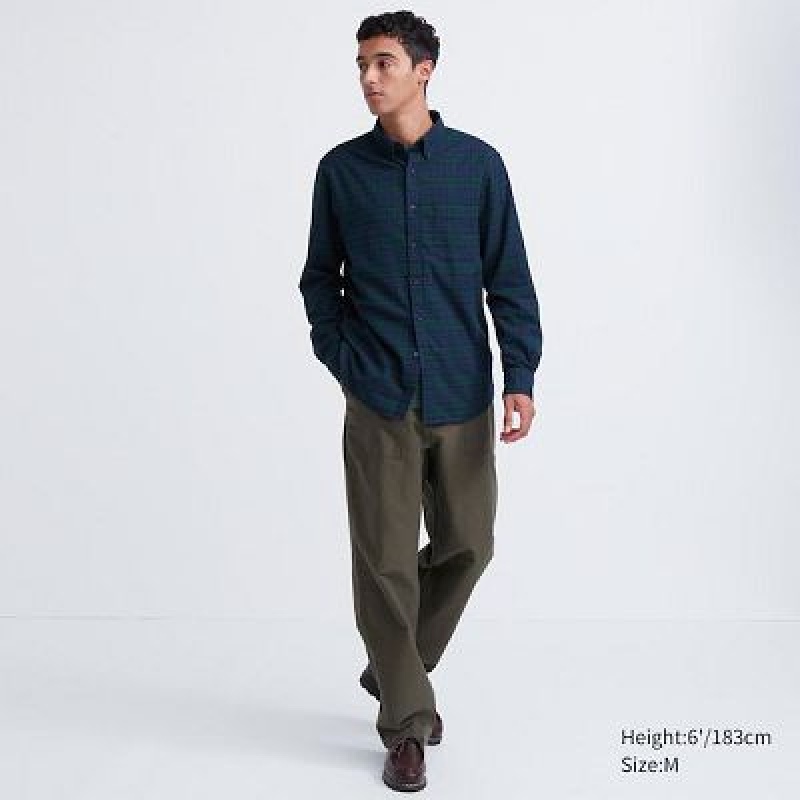 Camisas Uniqlo Flannel Checked Long Sleeve Hombre Verde | 85176_PE