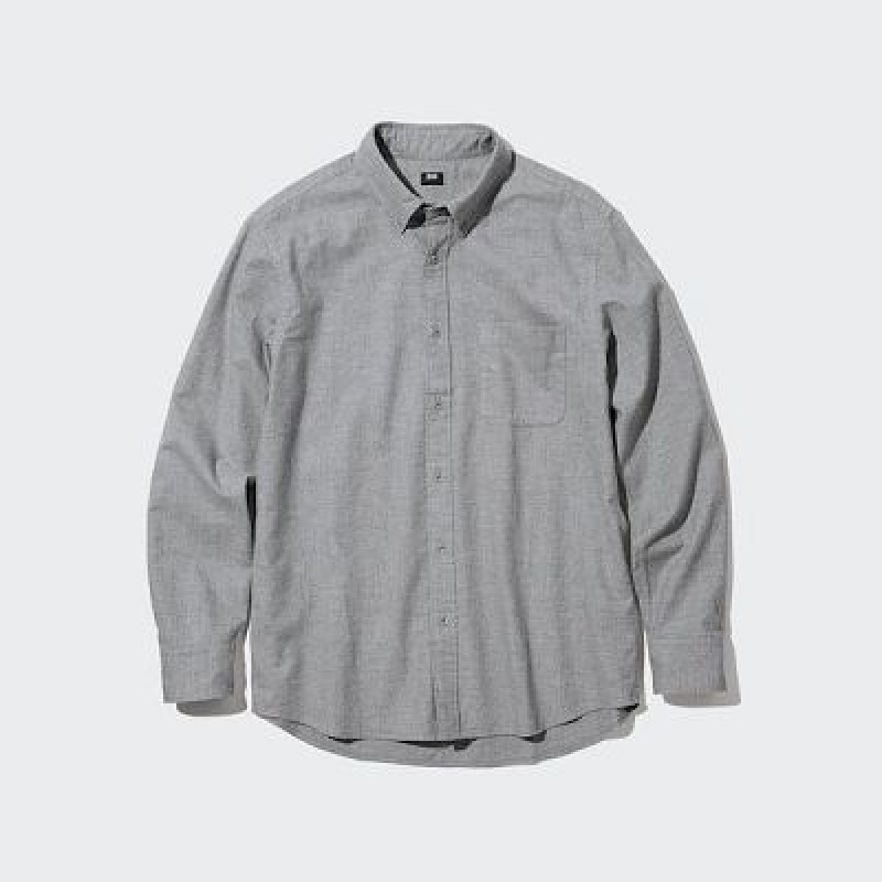 Camisas Uniqlo Flannel Long-Sleeve Hombre Gris | 542709_PE