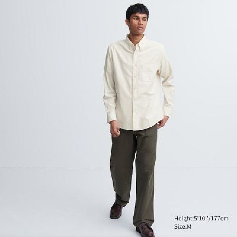 Camisas Uniqlo Flannel Long-Sleeve Hombre Blancas | 867140_PE