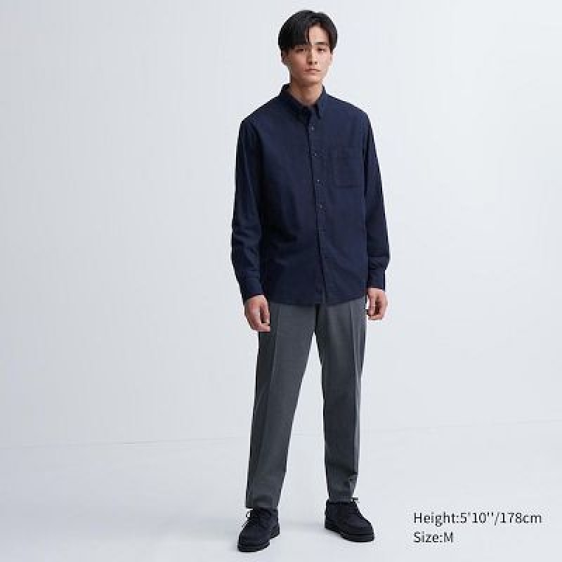 Camisas Uniqlo Flannel Long-Sleeve Hombre Blancas | 867140_PE