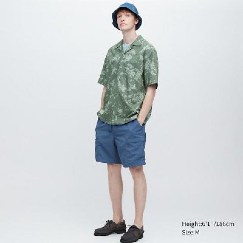 Camisas Uniqlo Open Collar Short-Sleeve Hombre Verde | 95867_PE