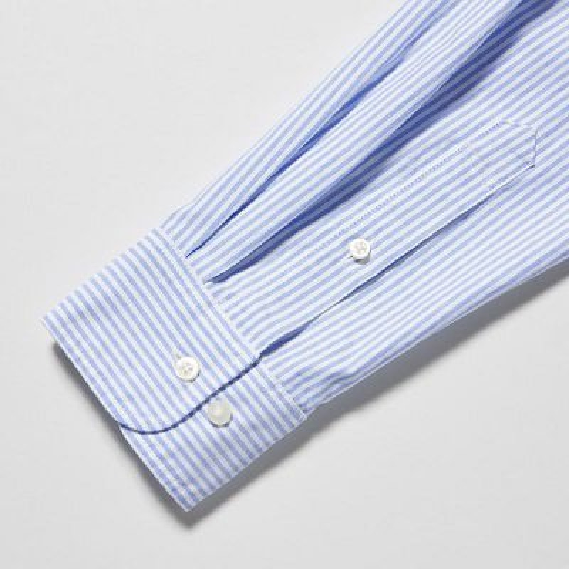 Camisas Uniqlo Oxford A Rayas Slim-Fit Long-Sleeve Hombre Azules | 805694_PE