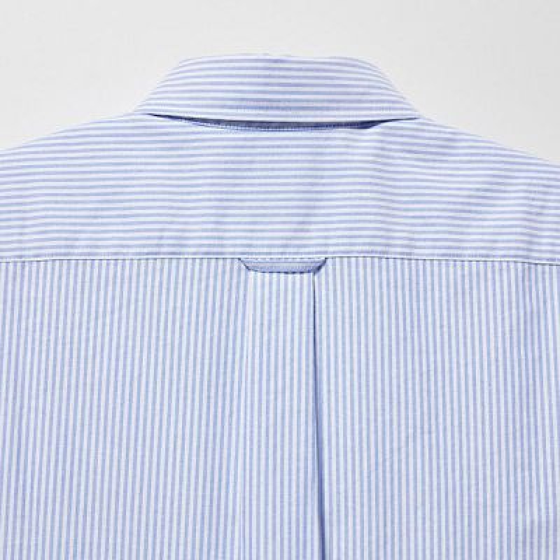 Camisas Uniqlo Oxford A Rayas Slim-Fit Long-Sleeve Hombre Azules | 805694_PE