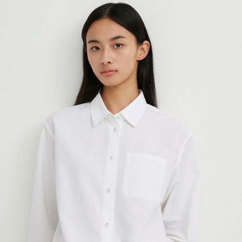 Camisas Uniqlo Oxford Long-Sleeve Mujer Blancas | 568921_PE