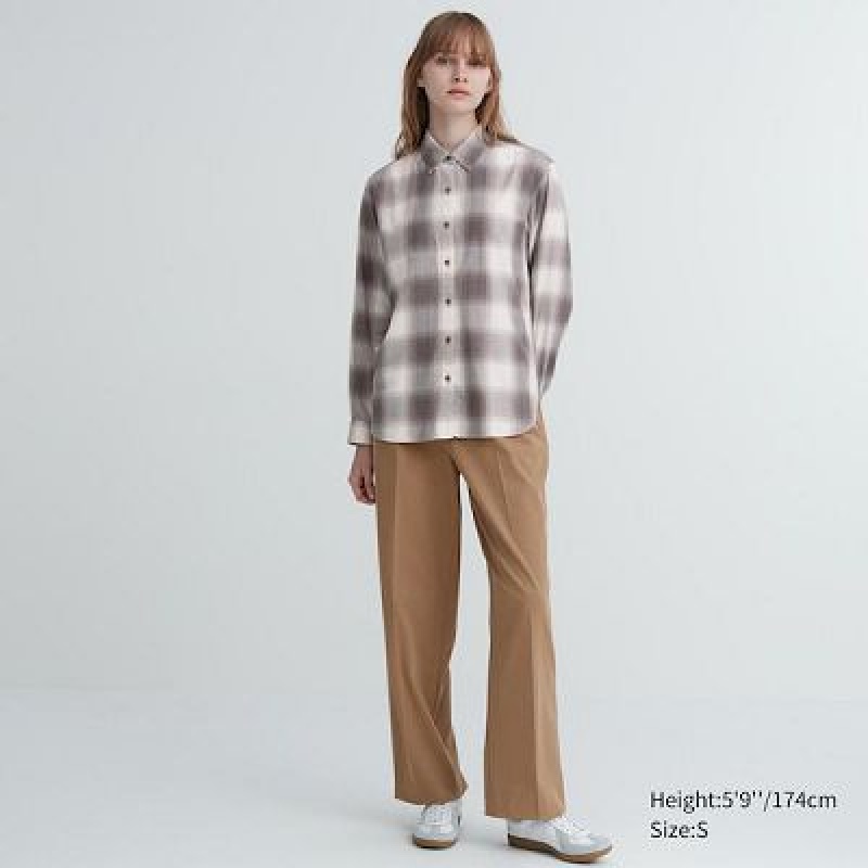 Camisas Uniqlo Soft Brushed Checked Long-Sleeve Mujer Gris | 91845_PE