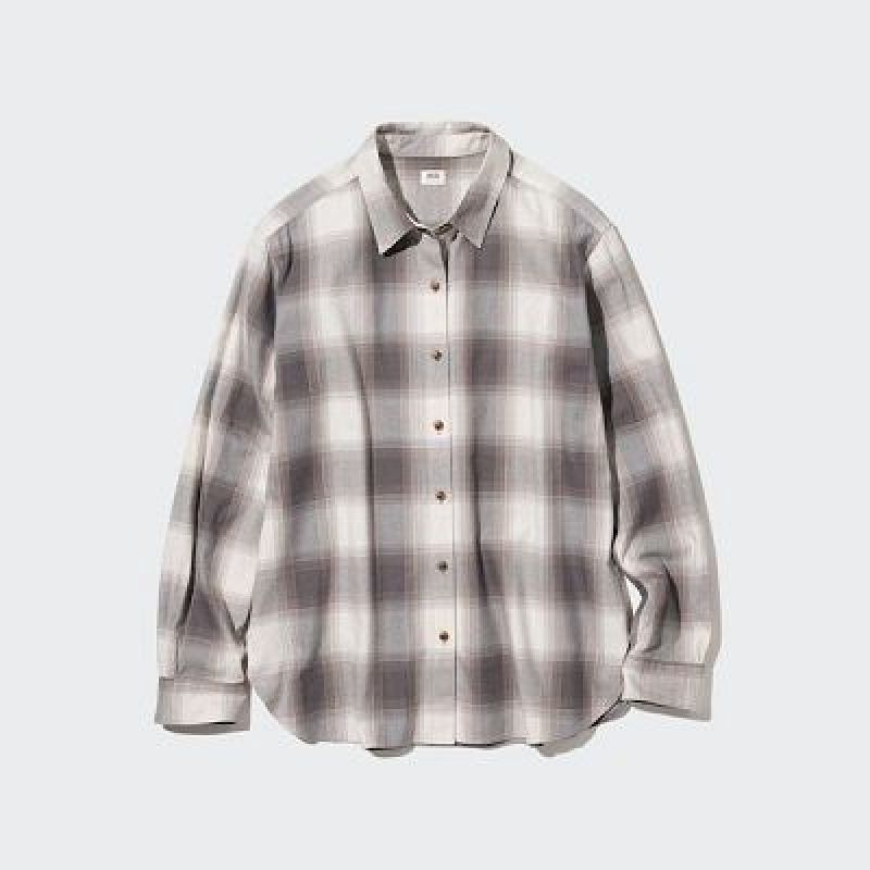 Camisas Uniqlo Soft Brushed Checked Long-Sleeve Mujer Gris | 91845_PE