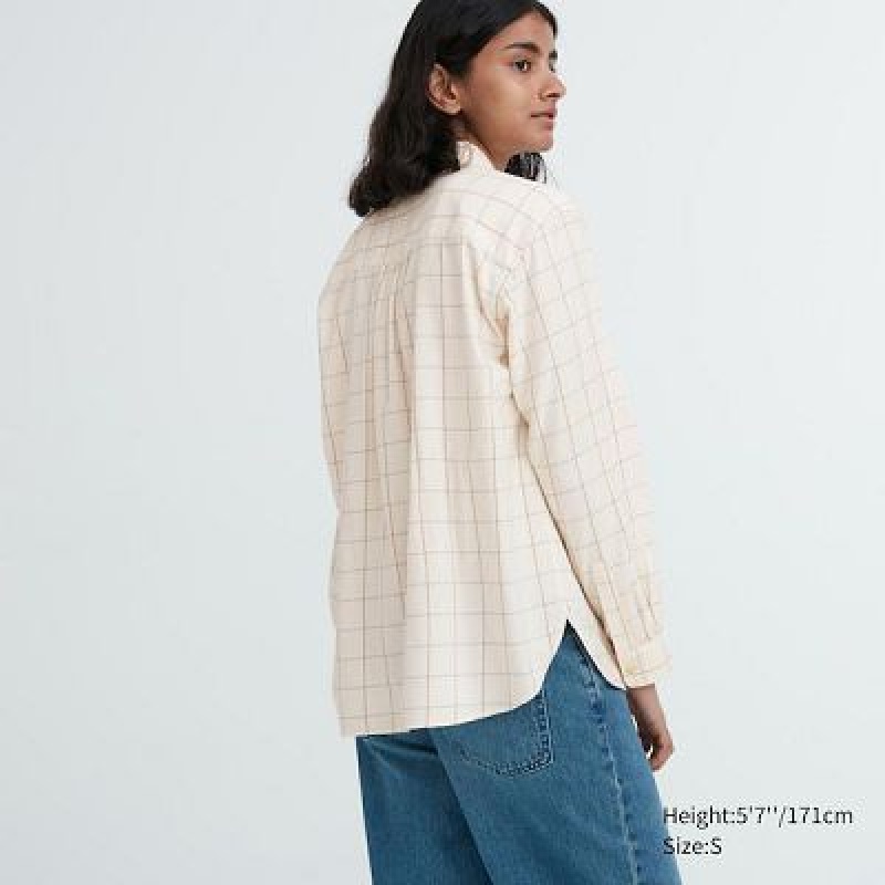 Camisas Uniqlo Soft Brushed Checked Long-Sleeve Mujer Blancas | 857104_PE