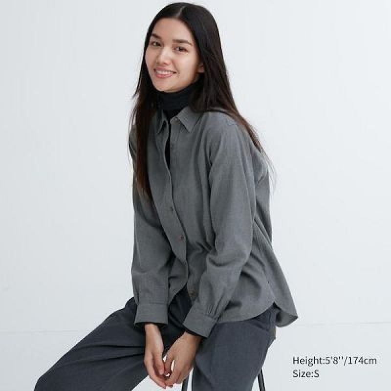 Camisas Uniqlo Soft Brushed Long-Sleeve Mujer Gris | 951647_PE