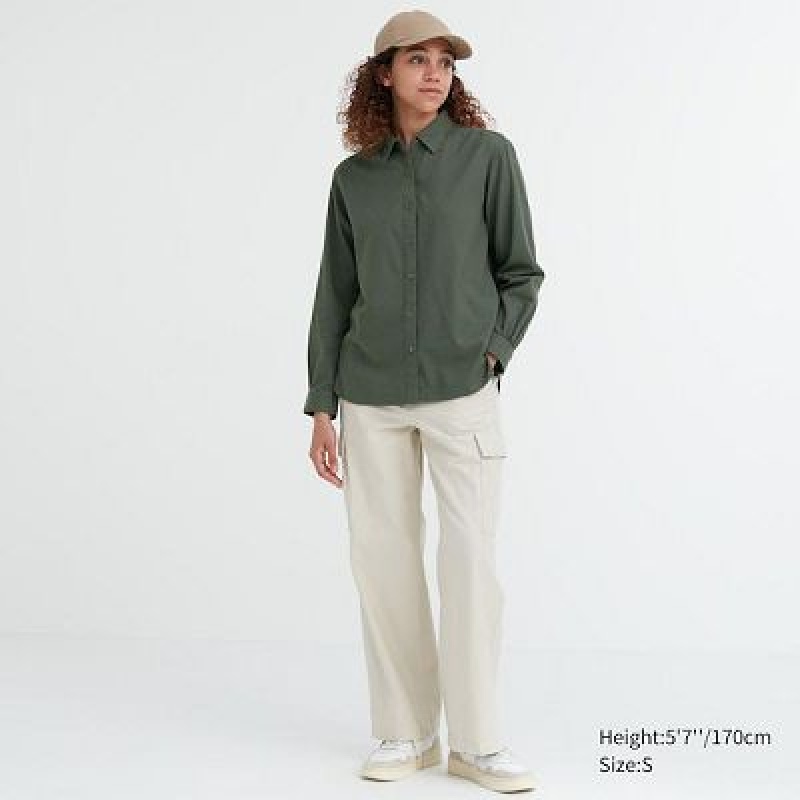 Camisas Uniqlo Soft Brushed Long-Sleeve Mujer Verde | 972834_PE