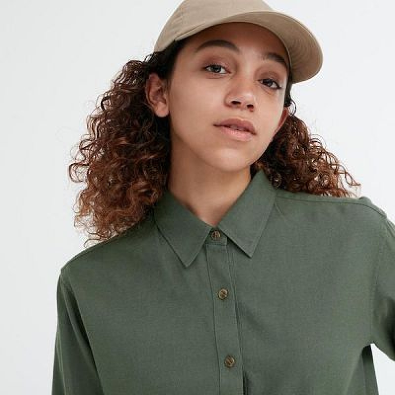 Camisas Uniqlo Soft Brushed Long-Sleeve Mujer Verde | 972834_PE