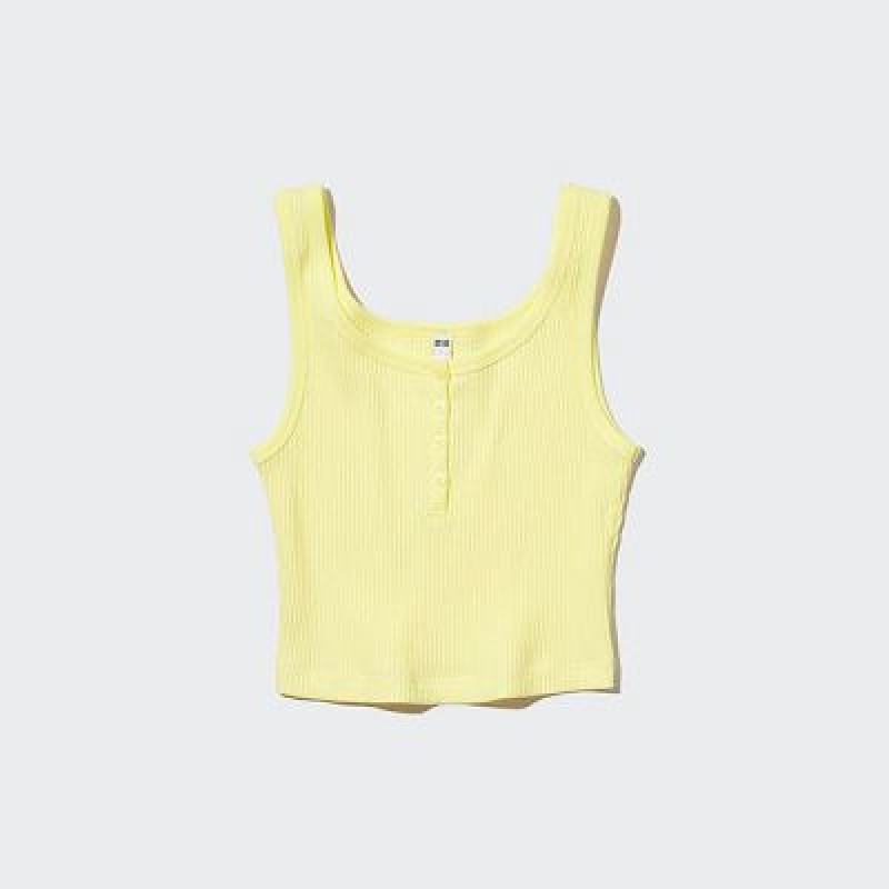 Camiseta Tirantes Uniqlo Acanalado Henley Neck Cropped Mujer Amarillo | 713605_PE