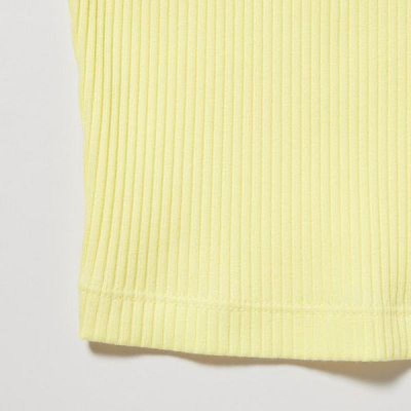 Camiseta Tirantes Uniqlo Acanalado Henley Neck Cropped Mujer Amarillo | 713605_PE