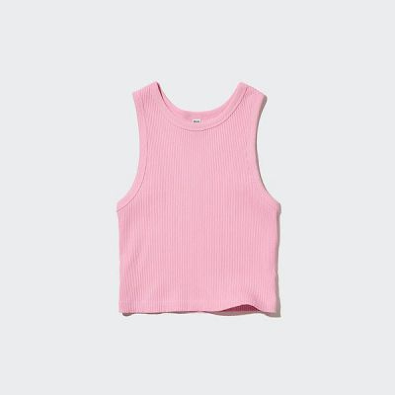 Camiseta Tirantes Uniqlo Acanalado Racer Back Cropped Mujer Rosas | 481236_PE