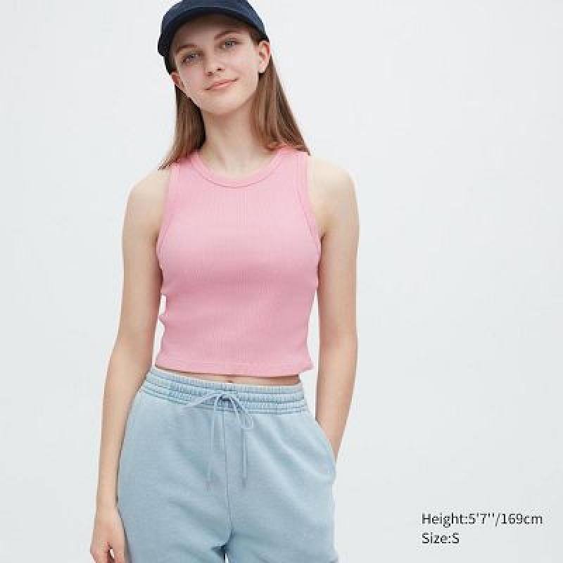 Camiseta Tirantes Uniqlo Acanalado Racer Back Cropped Mujer Rosas | 481236_PE