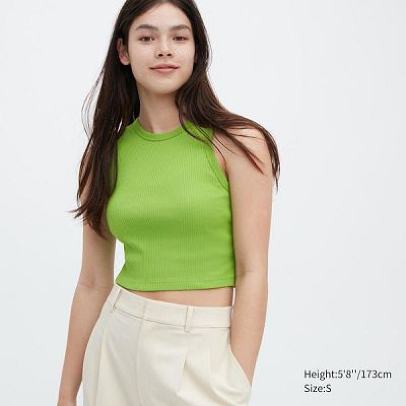 Camiseta Tirantes Uniqlo Acanalado Racer Back Cropped Mujer Verde | 319684_PE