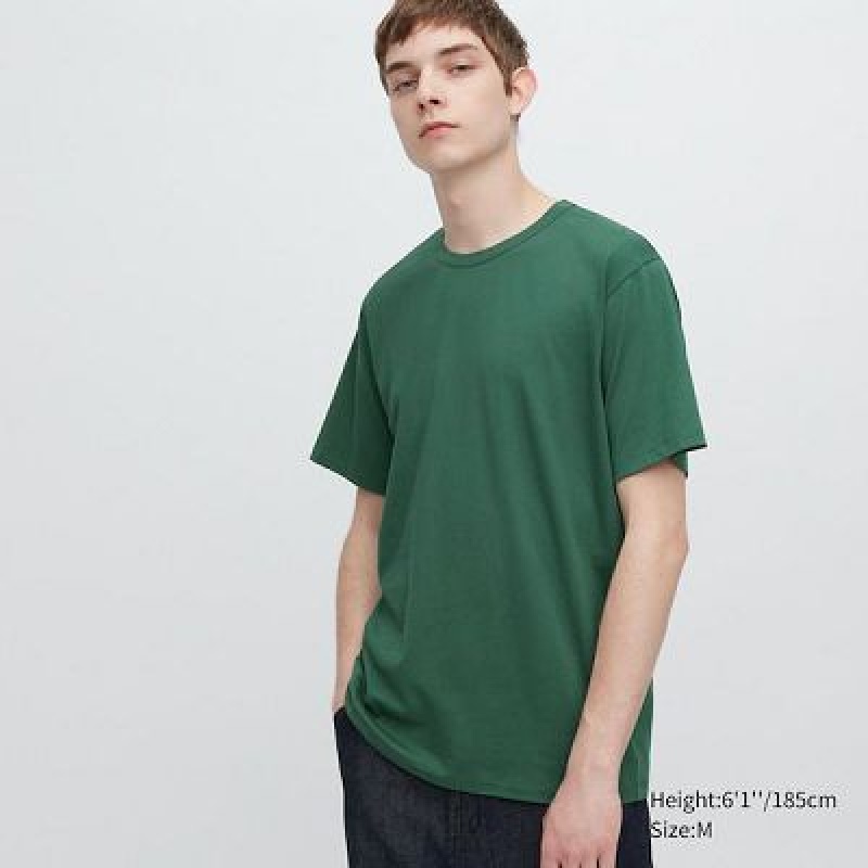 Camiseta Uniqlo AIRism Cotton Crew Neck Hombre Verde | 921045_PE