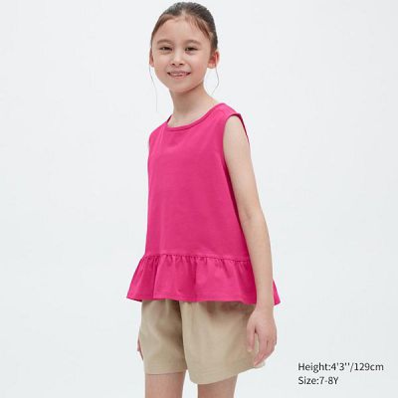 Camiseta Uniqlo AIRism Cotton Frill Sleeveless Niños Rosas | 971402_PE