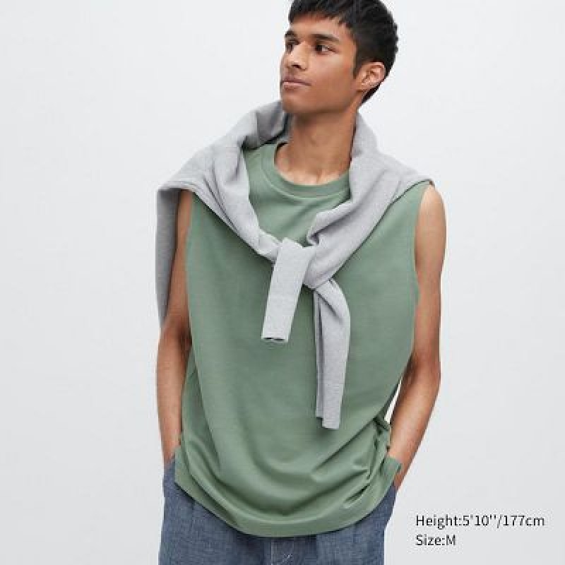 Camiseta Uniqlo AIRism Cotton Sleeveless Hombre Verde | 175309_PE