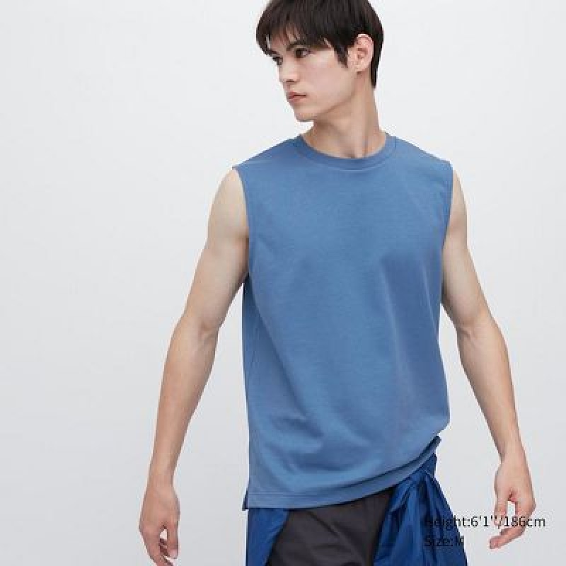 Camiseta Uniqlo AIRism Cotton Sleeveless Hombre Azules | 893246_PE