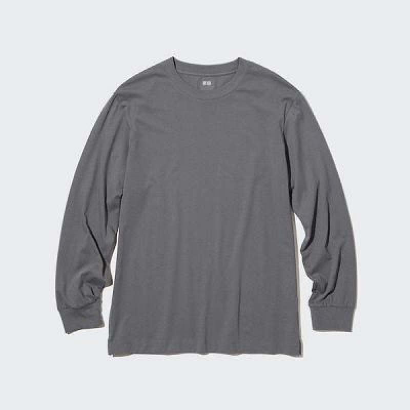 Camiseta Uniqlo AIRism Cotton UV Protection Crew Neck Mujer Gris | 738652_PE