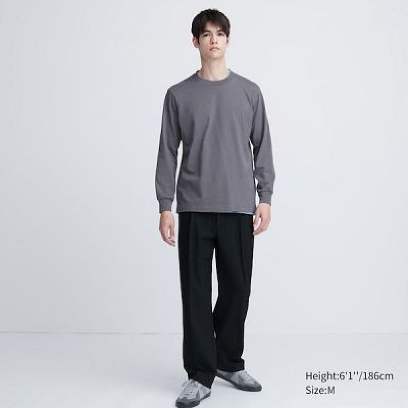 Camiseta Uniqlo AIRism Cotton UV Protection Crew Neck Hombre Gris | 527019_PE