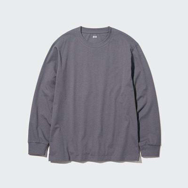 Camiseta Uniqlo AIRism Cotton UV Protection Crew Neck Hombre Gris | 527019_PE