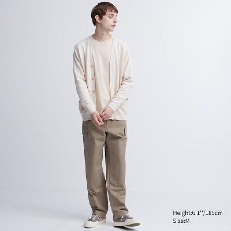 Camiseta Uniqlo AIRism Cotton UV Protection Crew Neck Long-Sleeve Hombre Beige | 270683_PE