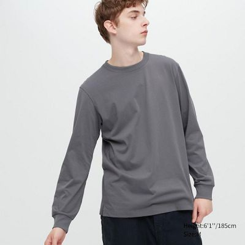 Camiseta Uniqlo AIRism Cotton UV Protection Crew Neck Hombre Gris | 698247_PE