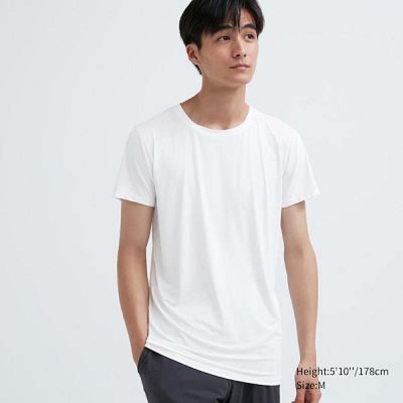 Camiseta Uniqlo AIRism Crew Neck Short-Sleeve Hombre Blancas | 523079_PE