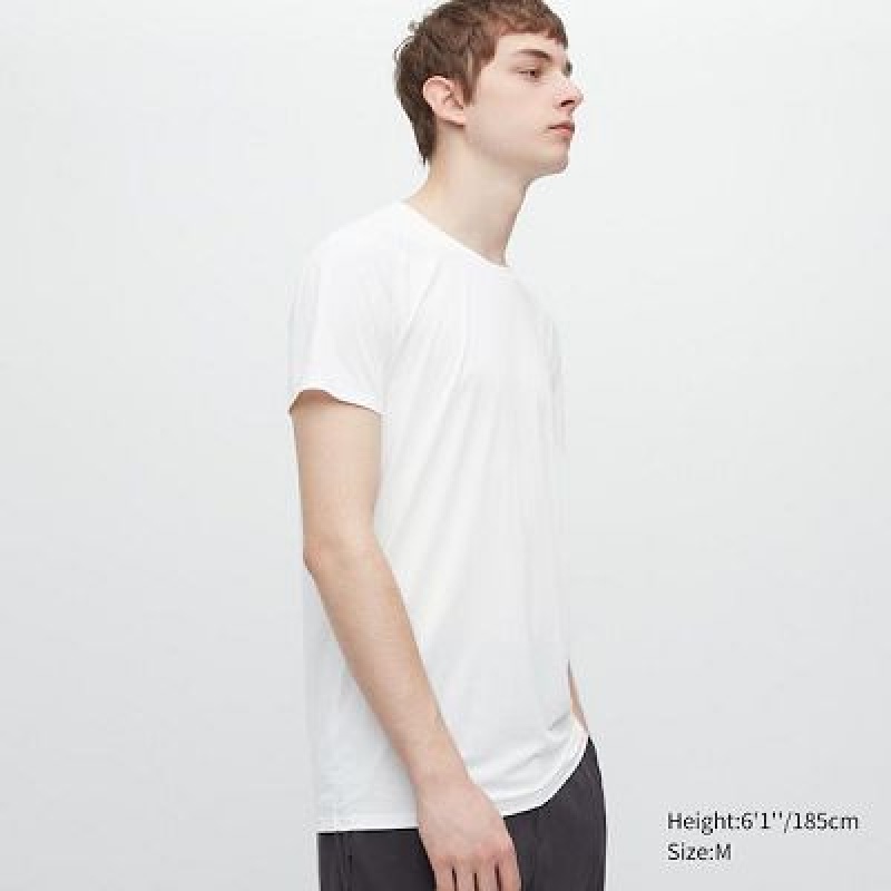 Camiseta Uniqlo AIRism Crew Neck Short-Sleeve Hombre Blancas | 375289_PE