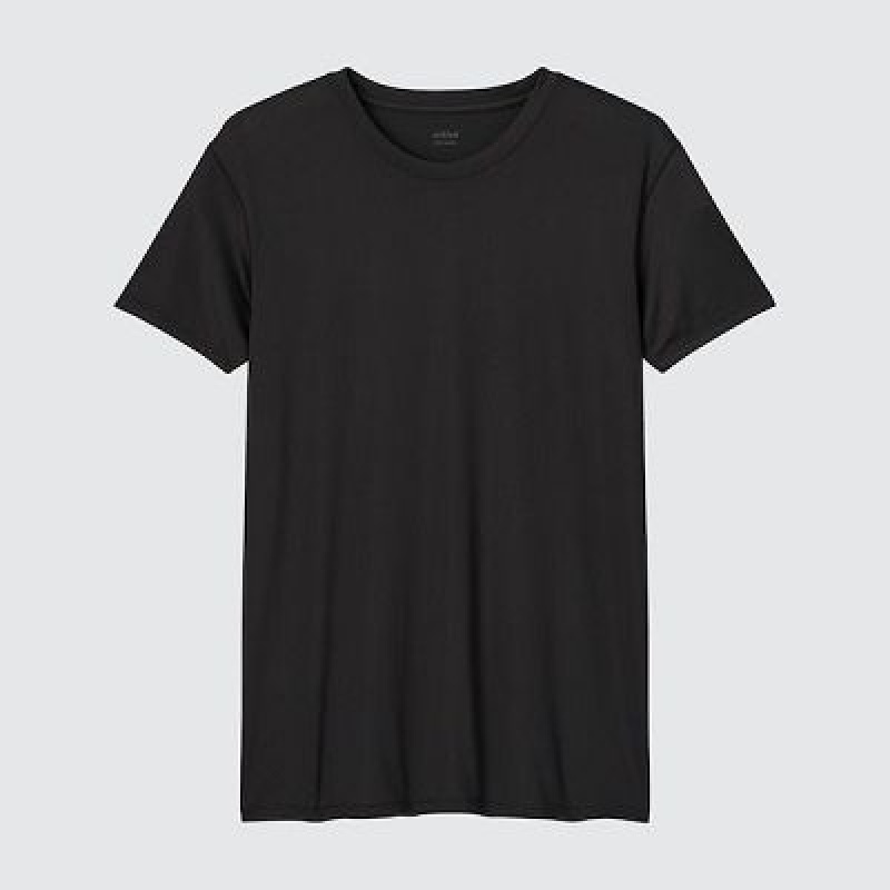 Camiseta Uniqlo AIRism Crew Neck Short-Sleeve Hombre Negras | 61253_PE