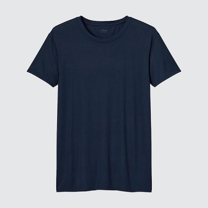 Camiseta Uniqlo AIRism Crew Neck Short-Sleeve Hombre Azul Marino | 872965_PE