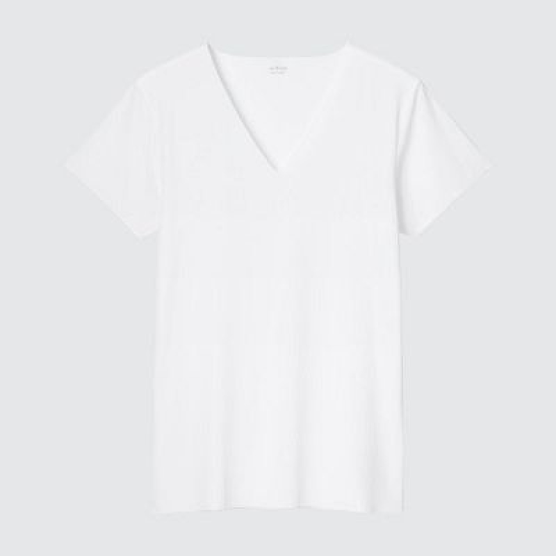 Camiseta Uniqlo AIRism Mesh Anti-Odor V-Neck Hombre Blancas | 581629_PE