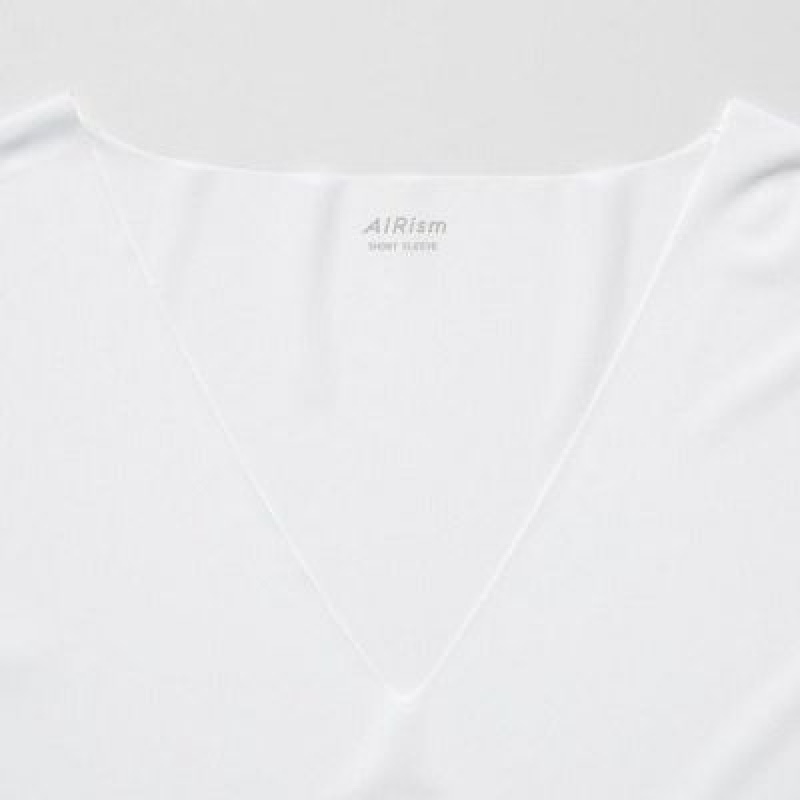 Camiseta Uniqlo AIRism Mesh Anti-Odor V-Neck Hombre Blancas | 581629_PE