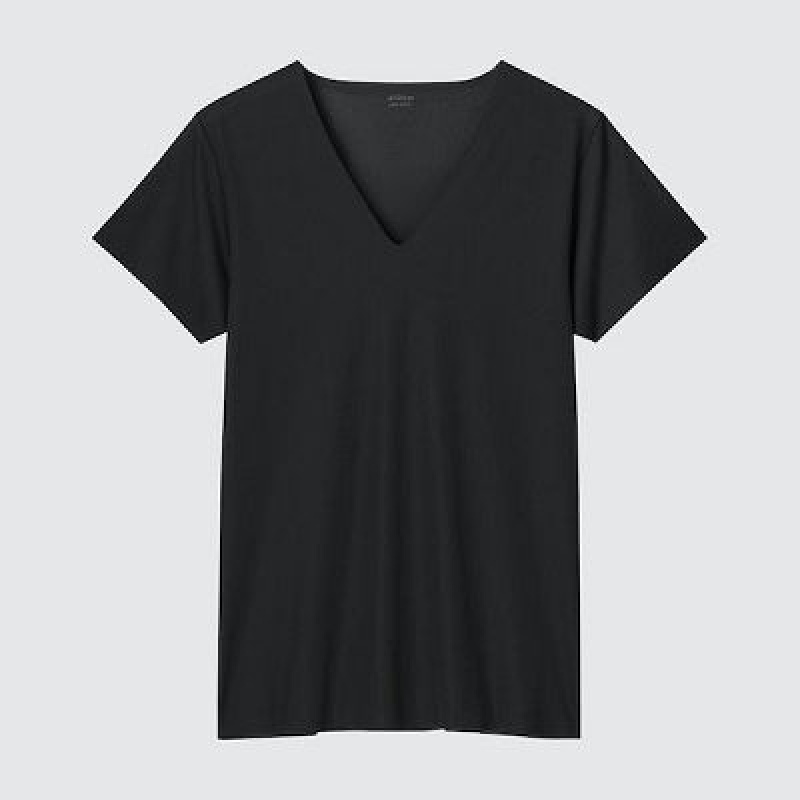 Camiseta Uniqlo AIRism Mesh Anti-Odor V-Neck Hombre Negras | 628954_PE